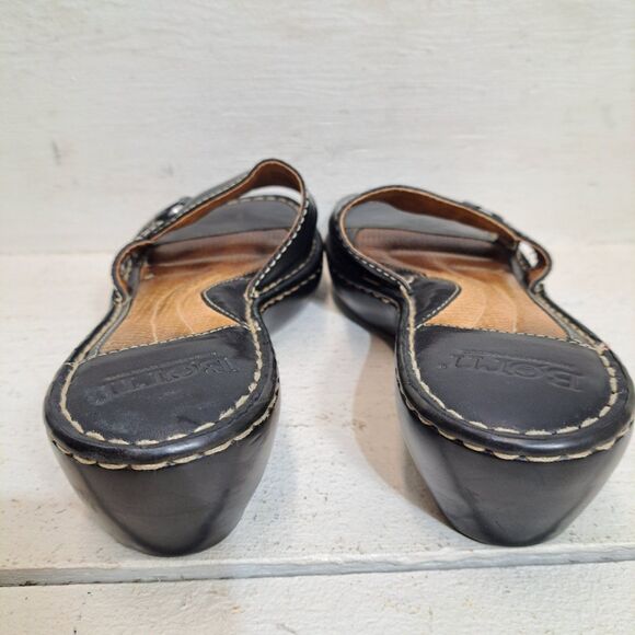 Born Wedge Sandals Open Toe  Black Leather Slip On Sandals Women's Size 8 W - Picture 3 of 6